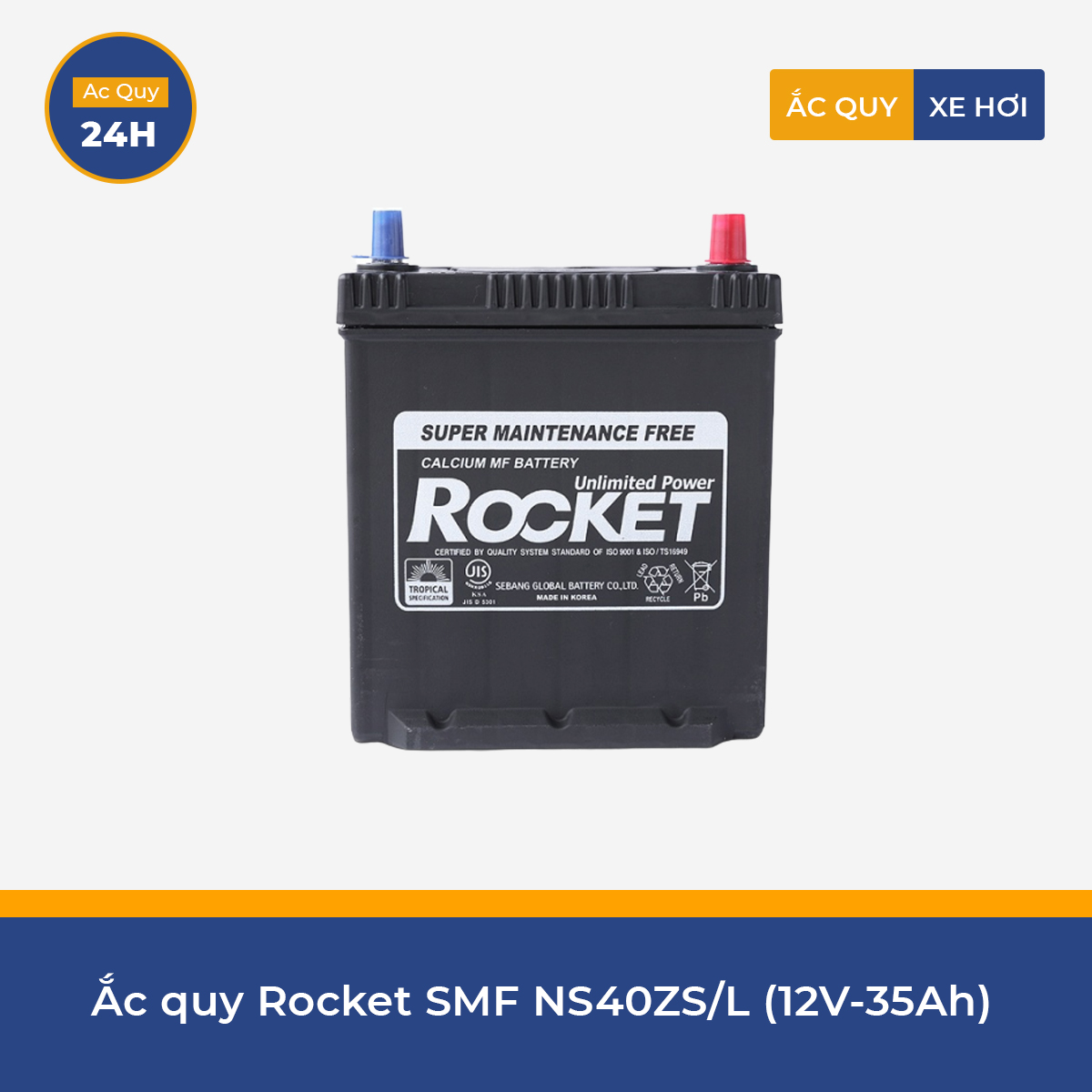 Ắc quy Rocket SMF NS40ZS/L (12V-35Ah) Cọc to
